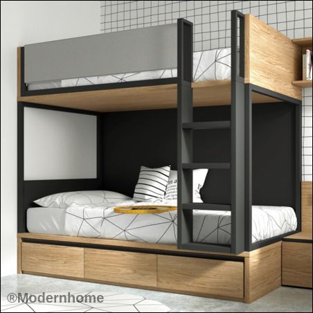 Παράλληλη κουκέτα DM-47 Teen Bunk Bed Ideas, Bunk Bed Designs Small Bedrooms, Teen Bunk Beds, Bunker Bed, Modern Bunk, Queen Bunk Beds, Hostels Design, Double Bed Designs, Double Bunk Beds