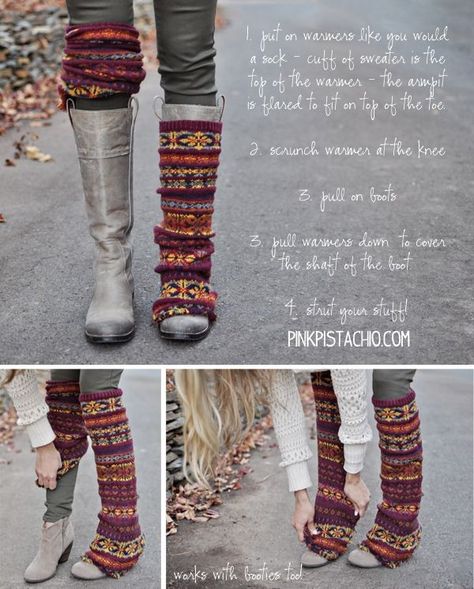 How To Wear Leggings, Estilo Hippie, Old Sweater, Diy Couture, Refashion Clothes, Diy Shoes, Upcycle Clothes, Leg Warmers, Pistachio