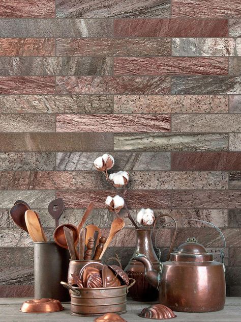 Copper color subway kitchen backsplash tile from Backsplash.com - MD1030 #frenchkitchen Western Kitchen Backsplash, Subway Kitchen Backsplash, Kitchen Ideas Cabinets, Colorado Kitchen, Country Kitchen Accessories, Slate Backsplash, Copper Kitchen Backsplash, Red Backsplash, Kitchen Backsplash Trends