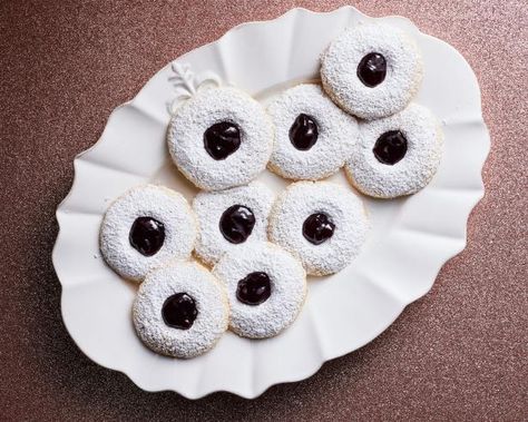 Get Linzer Thumbprints Recipe from Food Network Austrian Desserts, Measuring Flour, Dry Measuring Cups, Classic Cookies Recipes, Easy Meal Ideas, Shortbread Crust, Best Christmas Cookies, Holiday Cookie Recipes, Fruit Jam