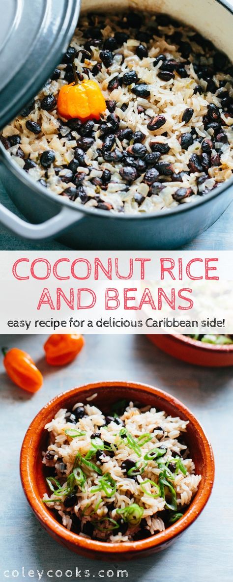 Coconut Rice and Beans is an easy, Caribbean-inspired side dish that's packed with protein and flavor! #easy #caribbean #jamaican #recipe #rice #beans #coconut #side | ColeyCooks.com Jamaican Recipes Seafood, Caribbean Side Dishes Veggies, Carribean Sides, Island Side Dishes, Carribean Vegetable Recipes, Jamaican Recipes Sides, Caribbean Vegetables Side Dishes, Caribbean Recipes Side Dishes, Carribean Side Dishes