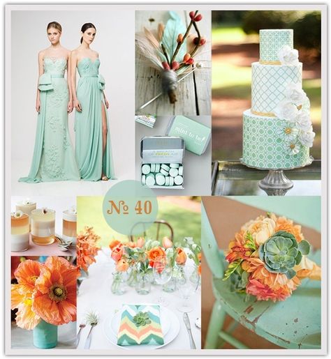 peach mint grey wedding | Mint green and orange wedding. Swap dark blue for grey and you've got my colors! Wedding Mint, Wedding Mint Green, Mint Wedding, Cake Trends, Wedding Theme Colors, Orange Wedding, Gray Weddings, Pretty Wedding, Green Wedding