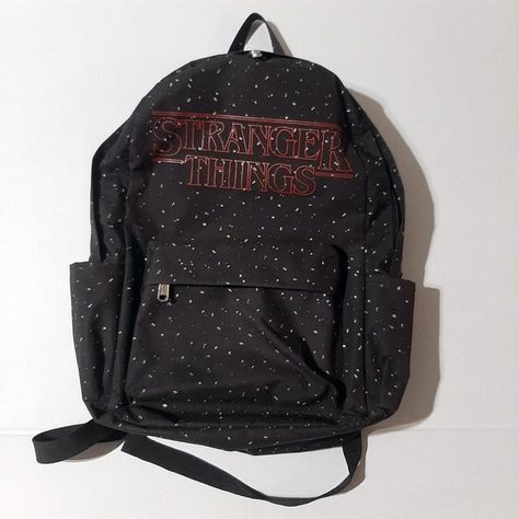 Stranger Things Backpack Loungefly Black Red Logo Stars Official Netflix Merch Stranger Things Backpack, Secret Government, Duffer Brothers, Loungefly Handbags, Water Bottle Holders, Red Logo, Bottle Holders, Small Town, Stranger Things