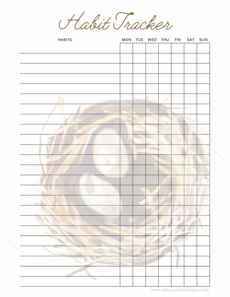 Simply Love Printables Bird Nest Habit Tracker Love Printables, Habit Trackers, Daily Planner Template, Habit Tracker, Bird Nest, Daily Planner, Planner Template, Free Printable, Free Printables