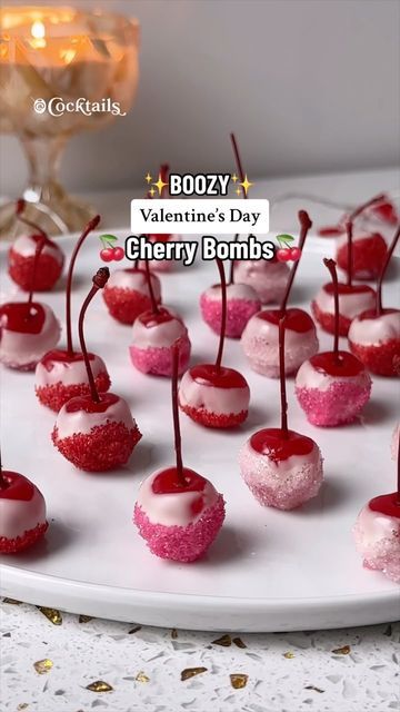 Cocktails (21+ to follow) on Instagram: "Fall in love with these Boozy Valentine’s Day Cherry Bombs 😍🍒 They’re perfect for a party! 💞 #boozyvalentinesdaycherrybombs #boozy #valentinesday #valentines #cherry #cherries #vodka #whitechocolate #valentinesrecipes Ingredients: -1 jar maraschino cherries -1 cup vodka -1 cup white chocolate -Assorted Valentine’s Day sprinkles" Cherry Infused Vodka, Vodka Cherries, Cherry Valentine, Boozy Cherries, Valentines Cocktail, Easy Valentines Dinner, Valentines Day Cocktails, Cherry Cocktails, Valentines Day Drinks