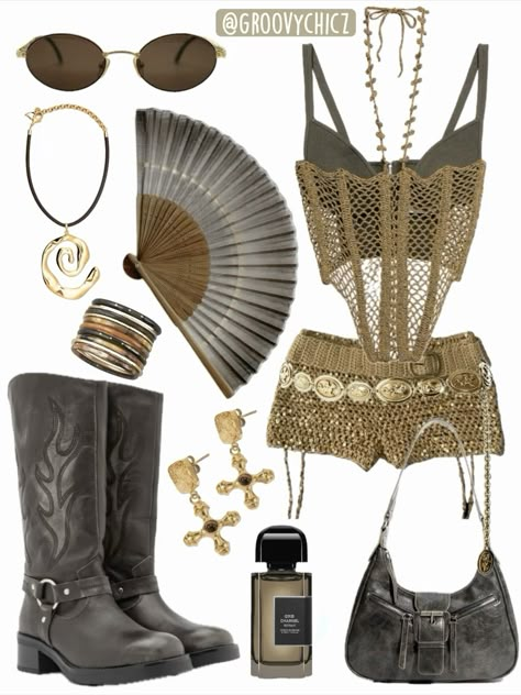 Cowboy Coachella Outfit, Brazil Party Outfit, Destino Ibiza Outfit, Boho Outfit Festival, Two Piece Festival Outfit, Laneway Outfits, Rave Fits Aesthetic, Festival Fashion 2024, Gaspirella Outfits