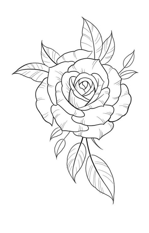 Rose Stencil Tattoo, Rose Outline Drawing, Rose Outline Tattoo, Traditional Tattoo Stencils, Flower Tattoo Stencils, Rose Tattoo Stencil, Realistic Rose Tattoo, Rose Outline, Rose Flower Tattoos