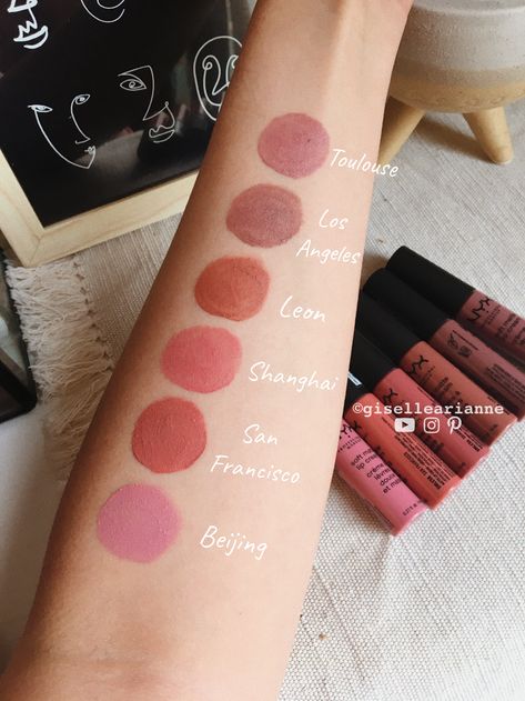 Lip Liner Pale Skin, Nyx Lip Cream Swatches, Nyx Lip Swatches, Matte Nude Lipstick Shades, Best Nyx Lip Combos, Nyx Matte Lipstick Swatches, Nyx Lip Combo, Nyx Soft Matte Lip Cream Swatches, Maybelline Lipstick Shades