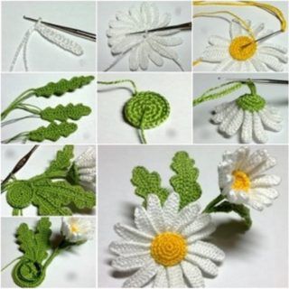 Pretty DIY Crochet Daisies Diy Crochet Rope Basket, Mary Jane Slippers, Daisy Leaf, Crochet Mary Janes, Bouquet Crochet, Beau Crochet, Crochet Leaf Patterns, Crochet Flowers Free Pattern, Crochet Bouquet