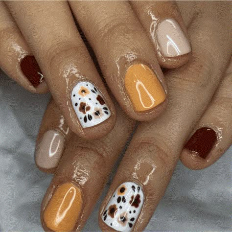 Short Nail Thanksgiving Designs, Fall Nails With Stripes, Simple Fall Color Nails, September Nail Ideas Gel Simple Short, Halloween Nail Ideas Short, Beginning Of Fall Nails, Summer To Fall Nails, September Nail Art, September Nail Ideas