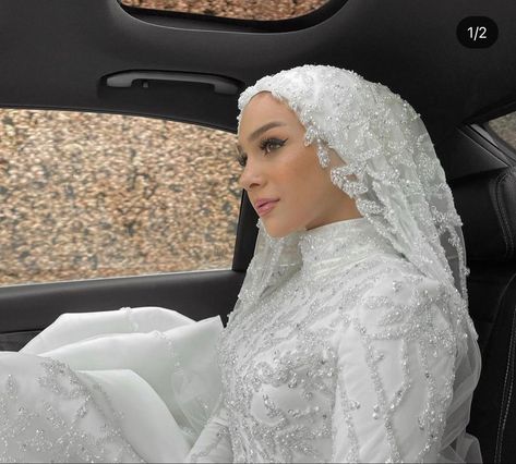 Turban Hijab Wedding Brides, Bride Hijab Style Wedding Dresses, Wedding Turban Brides, Bridal Turban With Veil, Turban Wedding Styles, Nikkah Hijab Style, Muslimah Wedding Dress Brides Hijab Styles, Hijab Styles Wedding, Dream Wedding Dresses Hijab