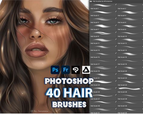 Photoshop Eyes, Watercolor Brushes Photoshop, Clip Studio Paint Brushes, Fast Drawing, Photoshop Hair, Photoshop Video, Hair Brush Set, Procreate Brushes Free, Affinity Photo