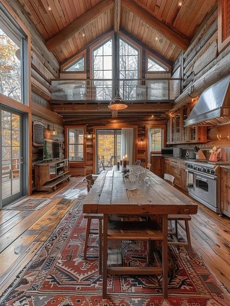 Log Houses Log House Farmhouse, Log Cabin House, Log Houses, Log Home Interiors, Log House, Cabin Interiors, Log Cabin Homes, Building Ideas, Cabin Homes