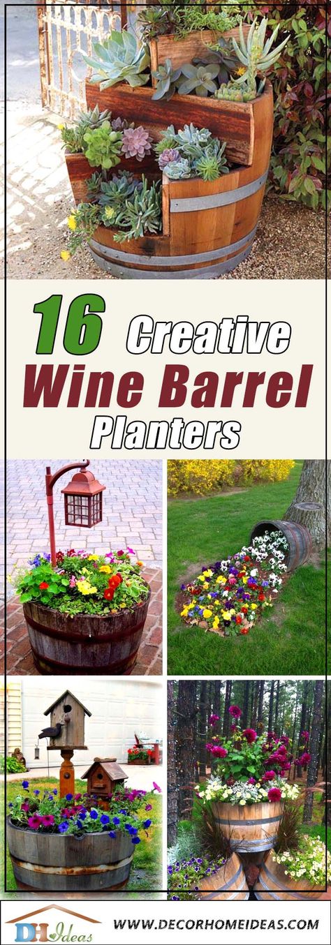 16 Easy To Make Affordable Wine Barrel Planters #diy #winebarrel #flowerplanter #repurpose #decorhomeideas Whiskey Barrel Flowers, Quince Blossom, Wine Barrel Garden, Wood Barrel Planters, Backyard Boss, Backyard Campfire, Whiskey Barrel Planter, Barrel Flowers, Wine Barrel Planter