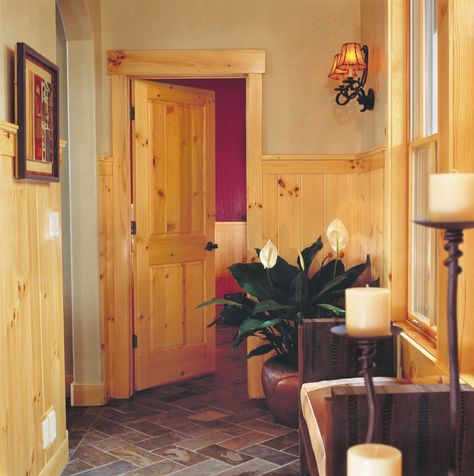 Woodgrain Wood Door - Knotty Pine Specie Knotty Pine Doors, Bar Remodel, Pine Wood Walls, Pine Interior Doors, Pine Trim, Interior Door Styles, Painting Wood Paneling, Painted Wood Walls, Basement Finishing