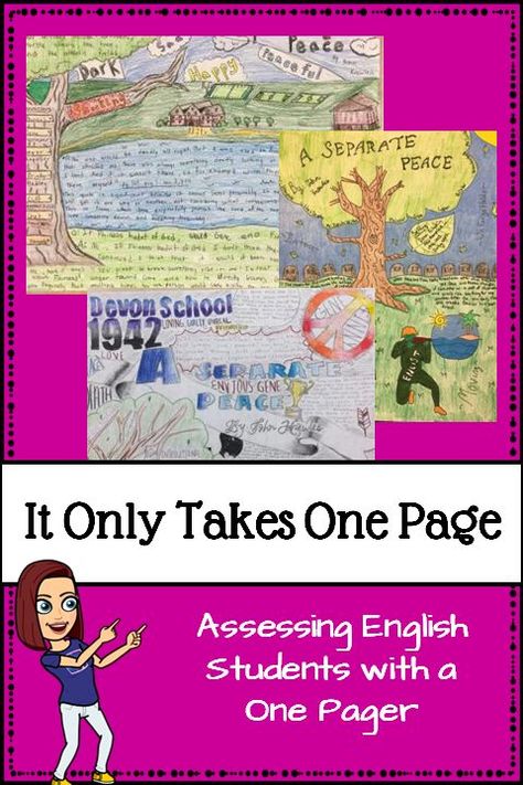 Use a one pager to assess your students on any novel or story! Ela Projects, 7th Grade English, Write An Essay, Teaching High School English, 6th Grade Reading, One Pager, 7th Grade Ela, Middle School Language Arts, 5th Grade Reading