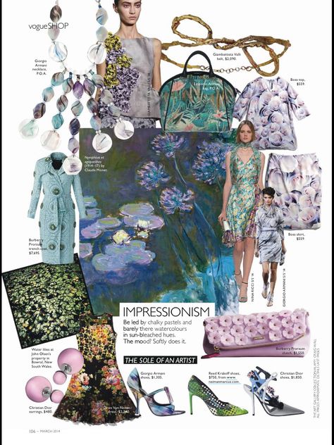 Impressionism used in fashion- wearable art Impressionism Fashion, Mood Board Fashion Inspiration, Wearable Art Fashion, Color Forecasting, Fashion Inspiration Board, Mood Board Inspiration, Impressionism Art, Fashion Mood Board, Fashion Styling