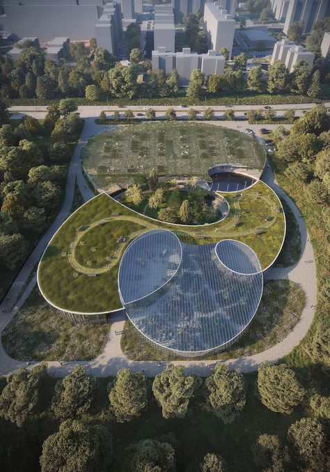 Fránek Architects to design greenhouse-like entrance building for Prague's Botanical Garden | News | Archinect Botanic Garden Architecture, Entrance Ideas Minecraft, Zoo Entrance Ideas, Minecraft Zoo Ideas, Botanical Garden Design, Greenhouse Architecture, Futuristic Garden, Zoo Entrance, Simple Greenhouse