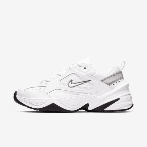 The Nike M2K Tekno Shoe draws inspiration from the Monarch franchise and pushes it into today with a futuristic heel counter and plush tongue for additional comfort. Nike M2k, White Nike Shoes, Trendy Shoes Sneakers, Mode Zara, Pretty Shoes Sneakers, White Shoes Sneakers, Nike Tennis Shoes, The Monarch, Cute Nike Shoes