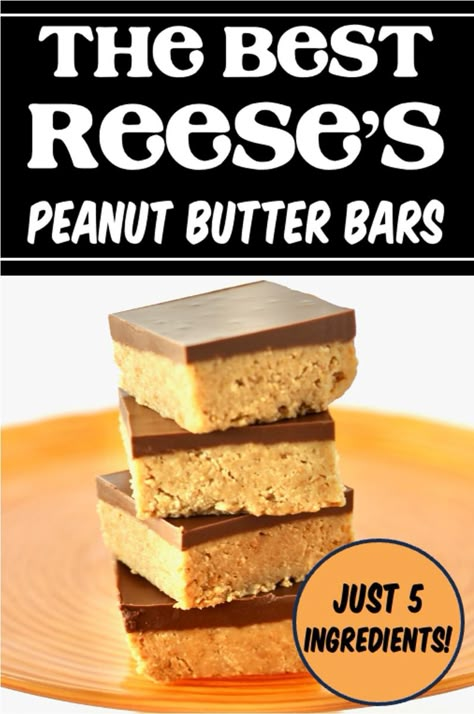 This Reese's Peanut Butter Bars Recipe is so easy to make!  Just 5 ingredients including creamy peanut butter and rich chocolate, and you've got easy peanut butter cups mini desserts for your next party or holiday!  Go grab the copycat Reeses recipe and give them a try! Reese Peanut Butter Cup Bars, Reese Cups Homemade, Peanut Butter Bars With Rice Krispies, Reese Peanut Butter Bars, Frito Peanut Butter Snack, Homemade Reeses Bars, Copycat Reeses Peanut Butter Cups Recipe, Reese’s Peanut Butter, Reeses Peanut Butter Cups Recipes