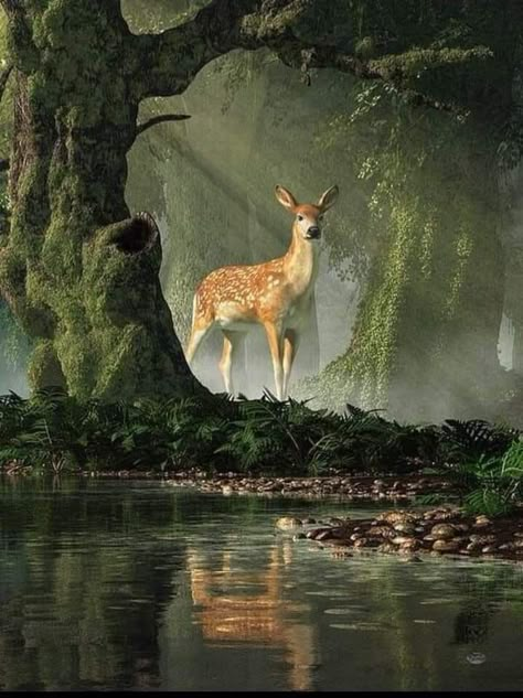 Thumper Bambi, Animals In The Forest, Eternal Symbol, Painting Website, Bambi Thumper, Fallow Deer, Deer Fawn, Forest Canopy, Spiritual Symbols