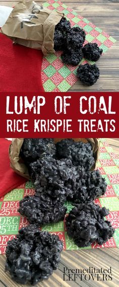 This Lump of Coal Rice Krispie Treats Recipe is fun to make and receive around Christmas! Oreos and food coloring help these treats look just like coal! Christmas Oreos, Rice Krispie Treats Recipe, Rice Cereal Treats, Lump Of Coal, Krispie Treats Recipe, Cereal Treats, Dessert Aux Fruits, Desserts Vegan, Oreo Dessert