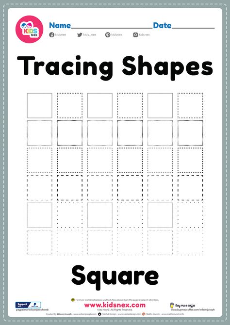 Tracing Square Shapes Worksheets - Free Printable PDF Tracing Shapes Free Printable, Square Worksheet, Pencil Skills, Shapes Worksheet Kindergarten, Worksheet For Kindergarten, Alphabet Worksheets Preschool, Shapes Worksheets, Worksheets Preschool, Printable Kids