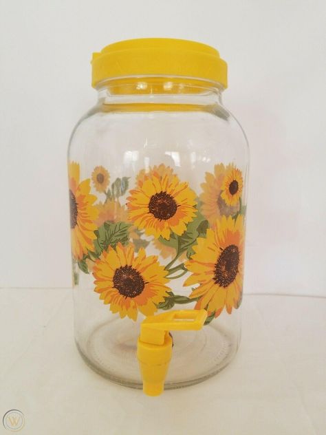 Vintage Glass Sunflowers Sun Tea Jar with Lid and Pour Spout Flowers | #3824869769 Sun Tea Jar, Sun Tea, Tea Jar, Vintage Sun, Tea Time, Sunflower, Sun, Tea, Tattoos