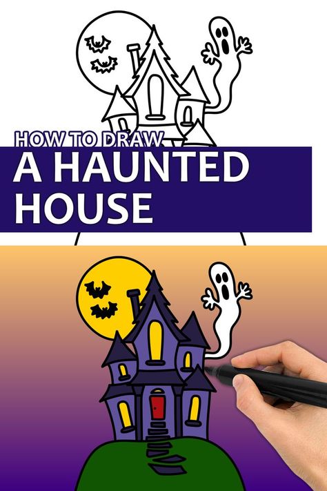 Learn how to draw a Haunted House with this step by step drawing tutorial video. Enjoy! ♥ #hauntedhouse #halloween #spookydrawing #howtodraw #easydrawingforkids Draw A Haunted House, House Video, A Haunted House, Easy Drawings For Kids, Step Drawing, Learn How To Draw, Tutorial Video, Step By Step Drawing, Learn To Draw