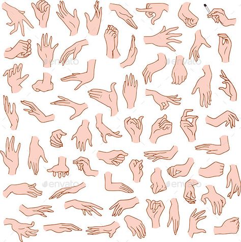 Vector illustrations pack of woman hands in various gestures. Hands Drawing, Woman Hands, Drawing Hands, Hand Gestures, Výtvarné Reference, Hand Drawing Reference, Siluete Umane, Hand Reference, Gambar Figur