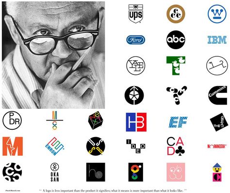 PAUL RAND was a well-known American graphic designer, best known for his corporate logo designs. Rand was educated at the Pratt Institute, the Parsons School of Design, and the Art Students League. He was one of the originators of the Swiss Style of graphic design. Rand taught design at Yale University in New Haven, Connecticut. Rand was inducted into the New York Art Directors Club Hall of Fame in 1972. He designed many posters and corporate identities, including the logos for IBM, UPS and ABC. Paul Rand Logos, Logo Design Quotes, History Of Graphic Design, Design Fundamentals, Corporate Logo Design, Logo Design Love, Pratt Institute, Swiss Style, Logo Minimal