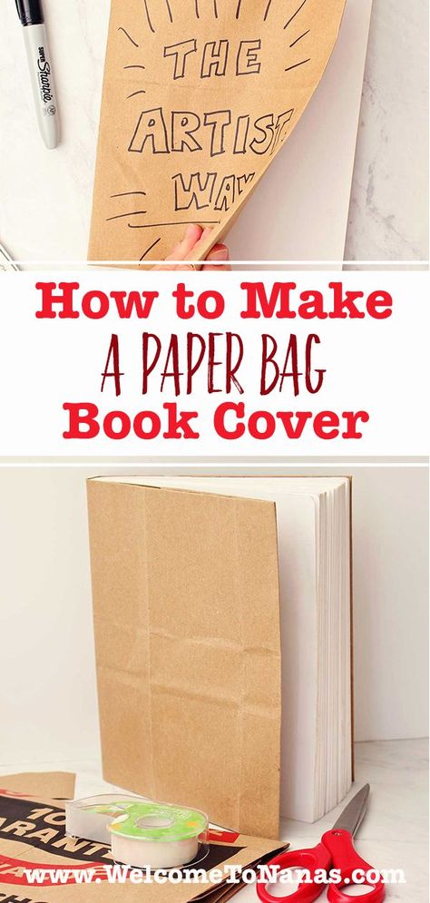 Paper Book Covers Diy, Diy Bookcovers Ideas, Paper Bag Books How To Make, How To Make A Book Cover Out Of Paper, How To Cover A Book With Paper, How To Make A Book Cover, Paper Bag Book Cover, Paper Bag Book, Make A Paper Bag