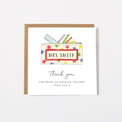 Personalised Teacher Thank You Cards - Teacher Card - Tutor Card - Teaching Assistant School Card, Teacher Thank You Cards, Teaching Assistant, 1st Day Of School, Teacher Thank You, 1st Day, Teacher Name, Red Envelope, New Baby Cards