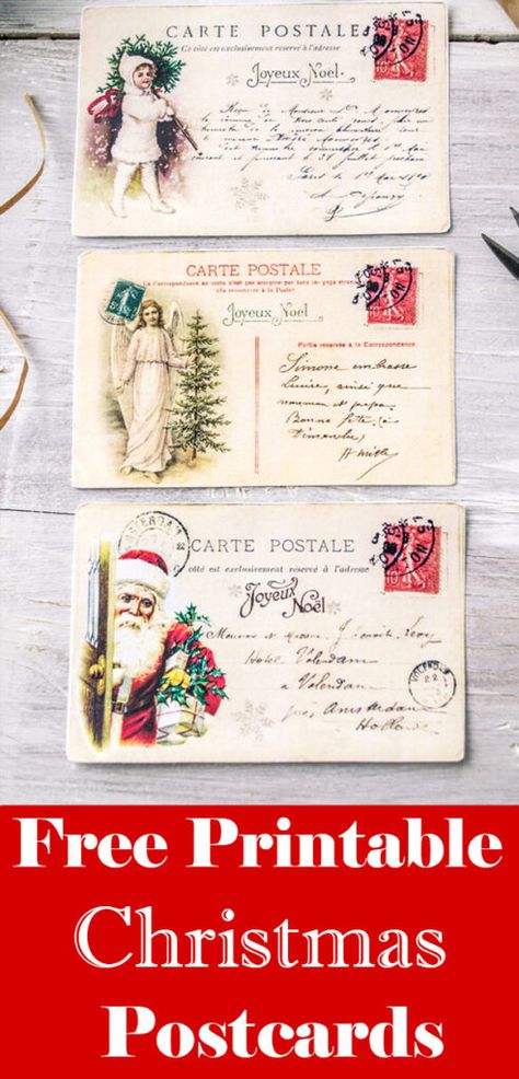 Christmas Postcards Diy, Vintage Christmas Cards Handmade, Free Printable Christmas Decorations, Vintage Paper Printable Free, Vintage Postcards Printable, Free Christmas Printables Vintage, Junk Journaling Ideas, Christmas Journals, Vintage Cards Handmade