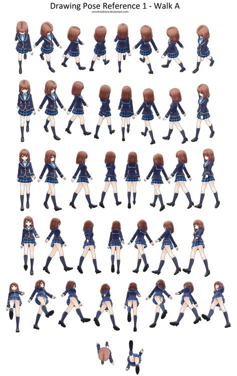 Manga Walk Pose Reference All Angles by sims4melktea on DeviantArt How To Draw Walking Pose, Walking Pose Drawing Reference, Manga Walking Pose, Character Walking Reference, Walking Anime Reference, Guy Walking Reference, Walking Together Reference, Walking Drawing Poses, Someone Walking Reference