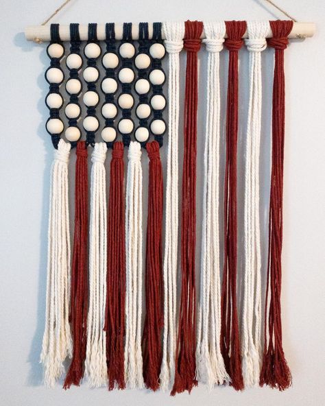 The Earthy Knot Co. on Instagram: “❤️🤍💙 •⠀ •⠀ •⠀ ⠀ #theearthyknotco #macrame #mintcity #smalltown #stjohnsmi #wallhanging #woodwork #macrameflag #americanflag #crafty…” Macrame Flag, American Flag Wall Hanging, Flag Wall Hanging, Bohemian Style Decor, American Flag Wall, Wall Hanging Macrame, Church Crafts, Flag Wall, Macrame Knot