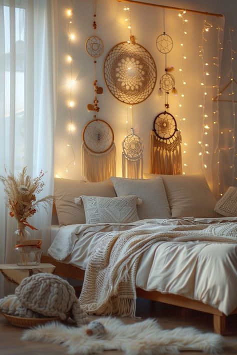 29 Dreamy Scandi Boho Girls Bedroom Ideas to Inspire Sweet Dreams 3 Dream Catcher Bedroom Ideas, Tv Stand Alternatives, Dreamy Girls Bedroom, Boho Girls Bedroom, Alternative Room, Dream Catcher Bedroom, Designer Wall Clock, Boho Chic Bedding, Magical Elements