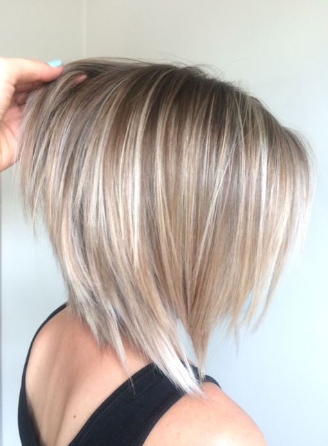 Angled Bob Haircuts Plus Size, Spunky Short Hairstyles, Babylights Blonde Short Hair, Short Concave Bob, Stacked Bob Fine Hair, Short Edgy Hair, Asymetrical Haircut Edgy, Shaggy Bob For Fine Hair, Edgy Blonde Hair