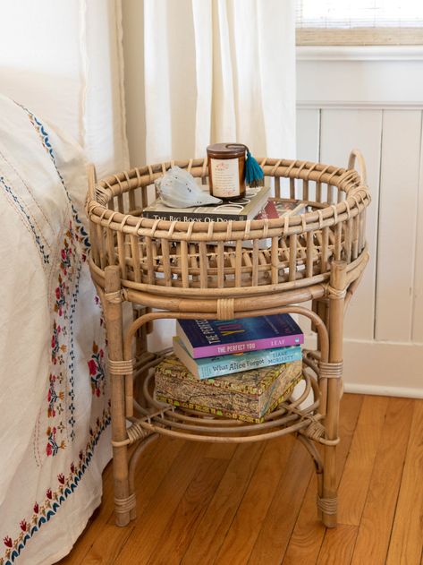 Florida Home Decorating, Colorful Boho Home, Tray Side Table, Books Flowers, Wicker Side Table, Rattan Tray, Bamboo Furniture, Nursery Baby Room, Boho Home Decor