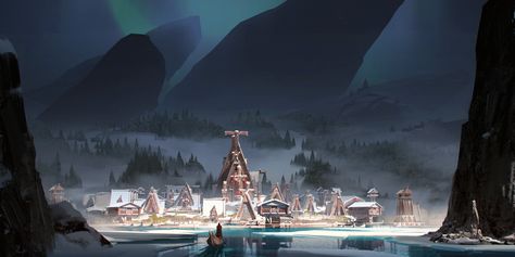 ArtStation - Viking Village Viking Town Art, Viking Village Art, Nordic Village Art, Viking Town Concept Art, Viking Concept Art Environment, Snowy Viking Village, Environment Projects, Vikings Game, Character Vibes