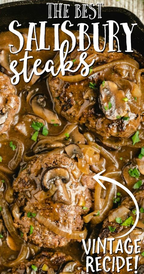 Best Salisbury Steak, Best Salisbury Steak Recipe, Salisbury Steaks, Homemade Salisbury Steak, Easy Salisbury Steak, Potatoes And Veggies, Salisbury Steak Recipe, Salisbury Steak Recipes, With Mashed Potatoes