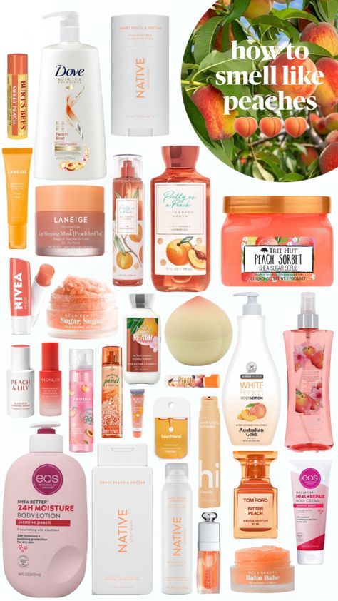 🧡🧡 || #scent #perfume #peach #beauty #outfitinspo #mutuals #bathandbodyworks #flourencebymills #mariobadesco #dove #native Dove Body Wash, Scent Perfume, Peach Sorbet, Spring Scents, Perfume Collection Fragrance, Shower Skin Care, Body Smells, Summer Scent, Sugar Body