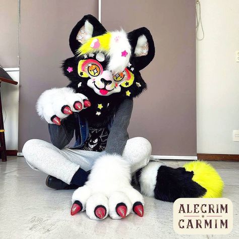 Wish is here! Check their link in our bio! This cool cat mini partial fursuit is looking for a home and can be upgraded to partial fursuit (+ feetpaws) We're asking 2800USD Free shipping worldwide Includes: - Head with UV reactive features - Adjustable/removable balaclava - Removable eyelids - Removable hairpins - Magnetic bandaid prop - Removable posable tongues (a short and a long one) - Removable collar - Removable neck with hidden pocket - Puffy handpaws with UV reactive glittery res... Mini Partial Fursuit, Moving Jaw Fursuit, Fur Suit Head, Cat Fursuit Head, Furring A Fursuit Head, Cat Fursuit, Kigurumi Mask Fursuit, Have A Safe Trip, Fursuit Head