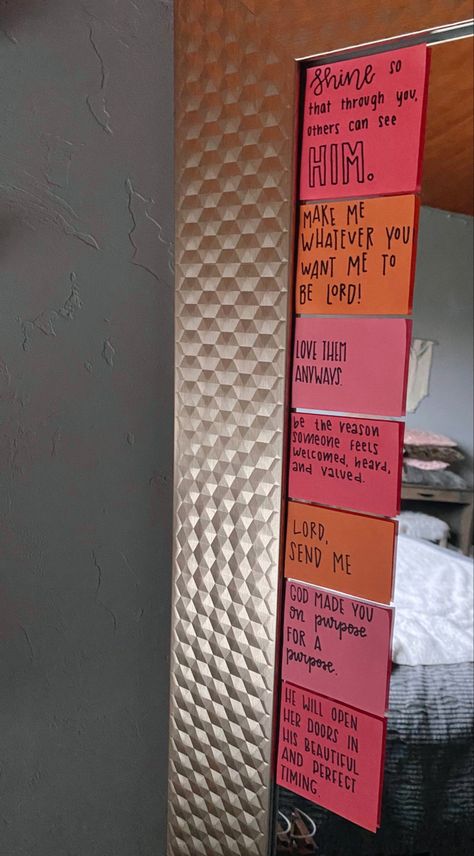 Sticky Notes Around Mirror, Sticky Notes Quotes Christian, Scriptures To Put On Mirror, Mirror Sticky Notes Christian, Summer Aesthetic Christian, Motivational Quotes On Sticky Notes, Bible Study Projects, Bible Study Index Cards, Sticky Note Mirror Christian