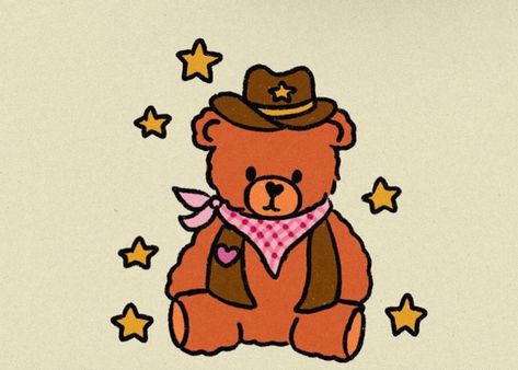 Cowboy Teddy Bear Tattoo, Cowboy Drawing Ideas, Cute Vintage Drawings, Cute Cowboy Drawing, Teddy Bear Traditional Tattoo, Drawings Of Teddy Bears, Teddy Bear Drawings, Bear Cartoon Drawing, Cute Teddy Bear Drawing