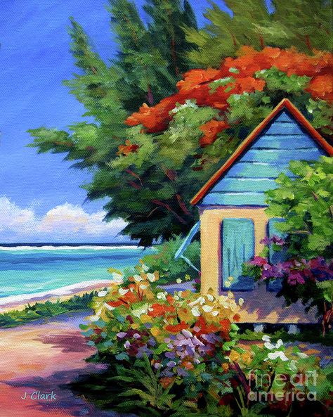 America Painting, Humble Home, Africa Art Design, John Clark, Tropical Painting, Florida Art, Caribbean Art, Hawaiian Art, Cottage Art