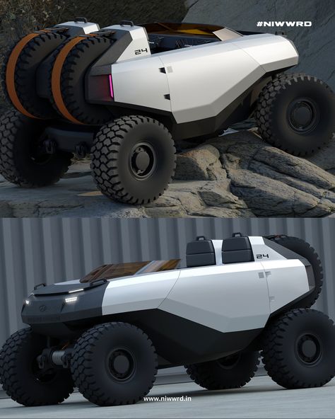 Hyundai Conqueror concept by @jeonghamoon_ . - The concept of the project is Hyundai’s “all-terrain driving vehicle”. It is a two-seater vehicle with a buggy-type feature that carries two spare tires behind the vehicle. With “rocky featured design”, he tried to express and emphasize the concept of this car. As the name “conqueror” suggests, this car will allow the driver to conquer all terrain. - Do share your thoughts. - #niwwrd #hyundai #hyundaiconcept #hyundaioffroad #offroader #cardesign ... Spare Tires, Hover Car, Sketches Design, Amphibious Vehicle, Automotive Illustration, New Suv, Concept Car Design, Suv Cars, All-terrain Vehicles