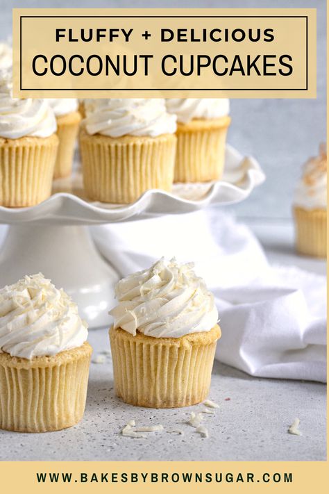 Coconut Buttercream Frosting, Coconut Cupcake Recipes, Coconut Cupcake, Ermine Frosting, Baking Therapy, Fluffy Cupcakes, Coconut Buttercream, Spring Recipes Dessert, Spring Dessert