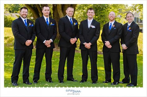 Groom and Groomsman with Royal Blue Ties Royal Blue Tie, Royal Blue Gown, Royal Blue Suit, Wedding Bridal Party, Ballroom Wedding, Blue Gown, Hot Day, Country Club Wedding, Groom And Groomsmen