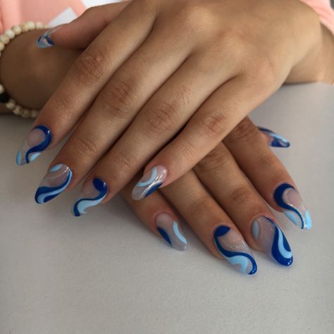 Nails Acrylic Spooky, Witch Nails Acrylic, Nail Designs Y2k, Current Nail Trends 2023, September Nails Designs, Current Nail Trends, Wave Nail Design, Blue Prom Nails, Spooky Nail